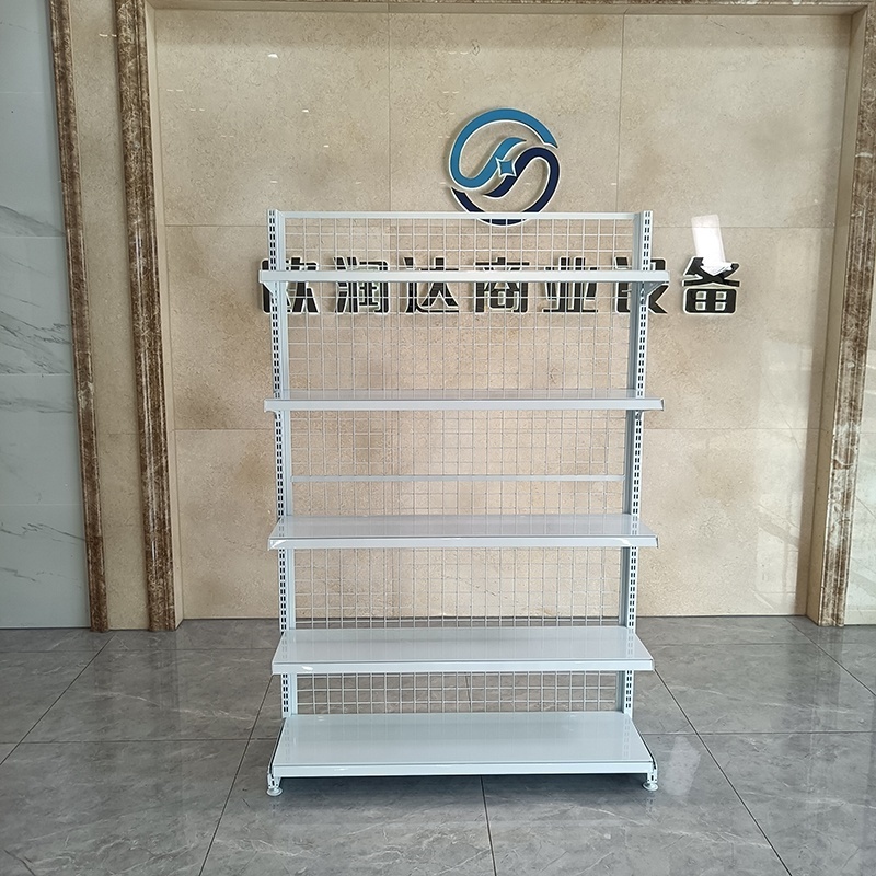 Hot Popular single sided wire mesh back panel white color grocery store retail display stand racks supermarket metal shelf