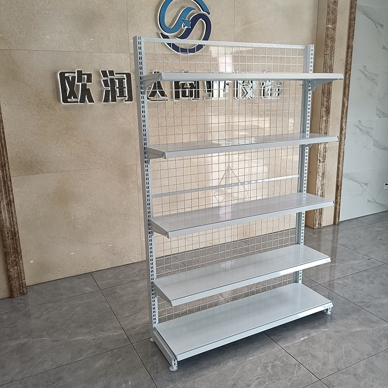 Hot Popular single sided wire mesh back panel white color grocery store retail display stand racks supermarket metal shelf