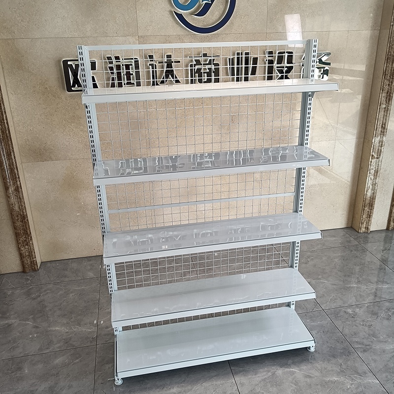 Hot Popular single sided wire mesh back panel white color grocery store retail display stand racks supermarket metal shelf