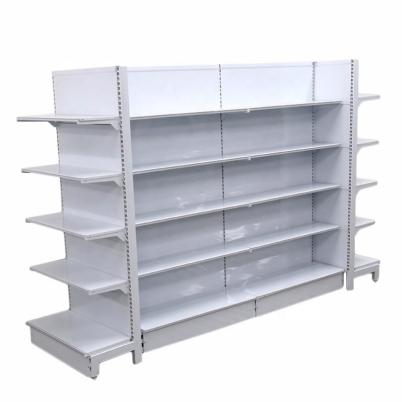 Factory main product double sided flat black panel metal supermarket shelf custom logo supermarket shelves display