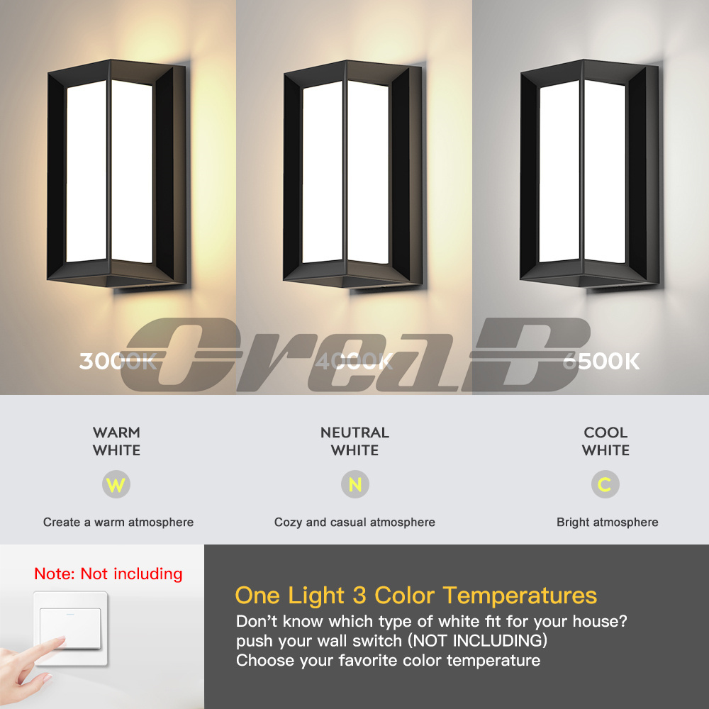 3 Light Colors Changeable Ip65 Waterproof Led Outdoor Wall Sconce Light Ceiling Mounted 12W Aluminum Garden Porch Stair Lights