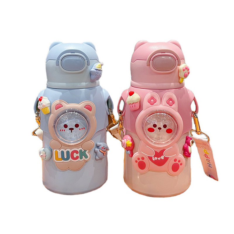 520ml Vacuum Insulated Kid Thermos Water Bottle 316 Stainless Steel Water Bottle With Straw