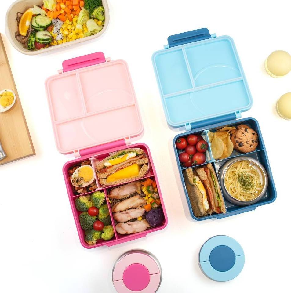 OMOrealmi Children portable lunch box leak-proof compartmentalized bento box stainless steel thermos food jar 1600ml tiffin lun