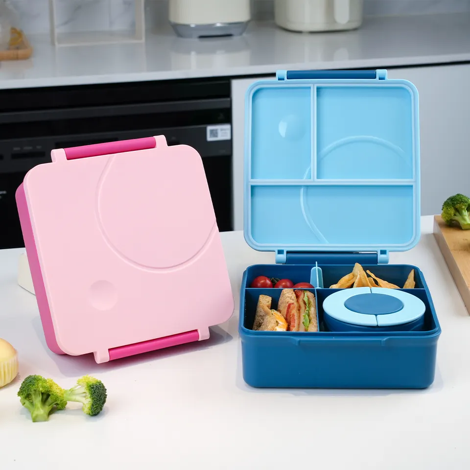 OMOrealmi Children portable lunch box leak-proof compartmentalized bento box stainless steel thermos food jar 1600ml tiffin lun