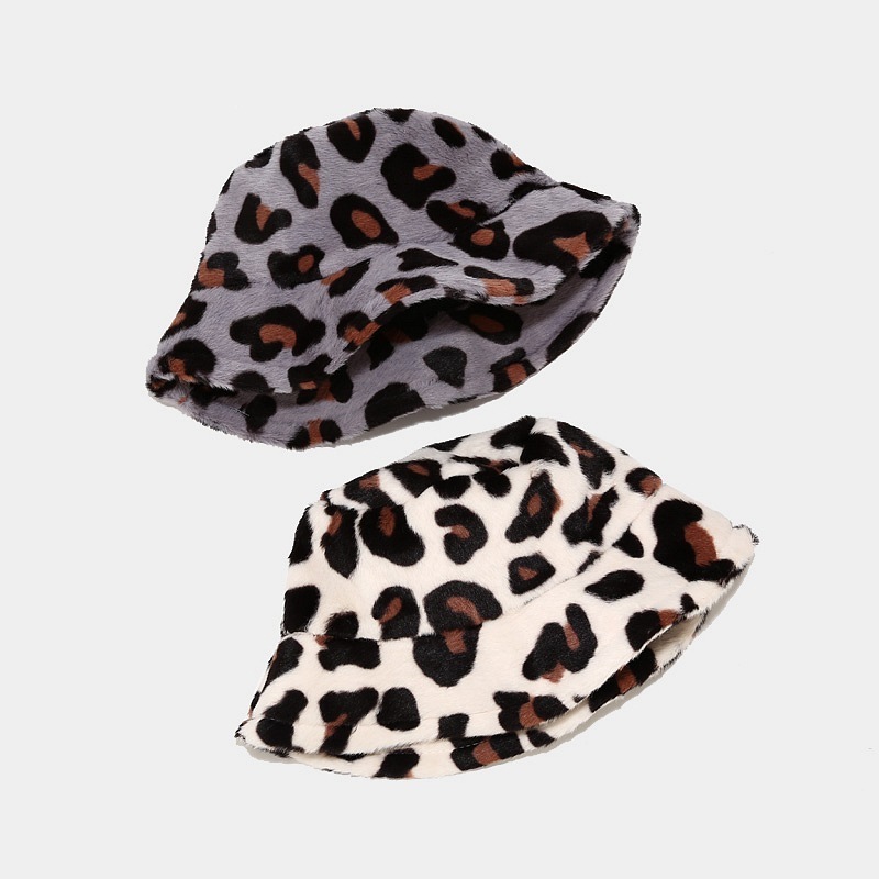 Wholesale Women'S Winter Big Leopard Print Fisherman Hat Sunday Angora Yarns Hair Flat Brim Basin Hat Fashion Bucket Hat