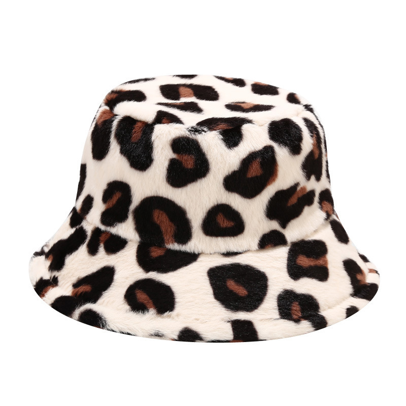 Wholesale Women'S Winter Big Leopard Print Fisherman Hat Sunday Angora Yarns Hair Flat Brim Basin Hat Fashion Bucket Hat