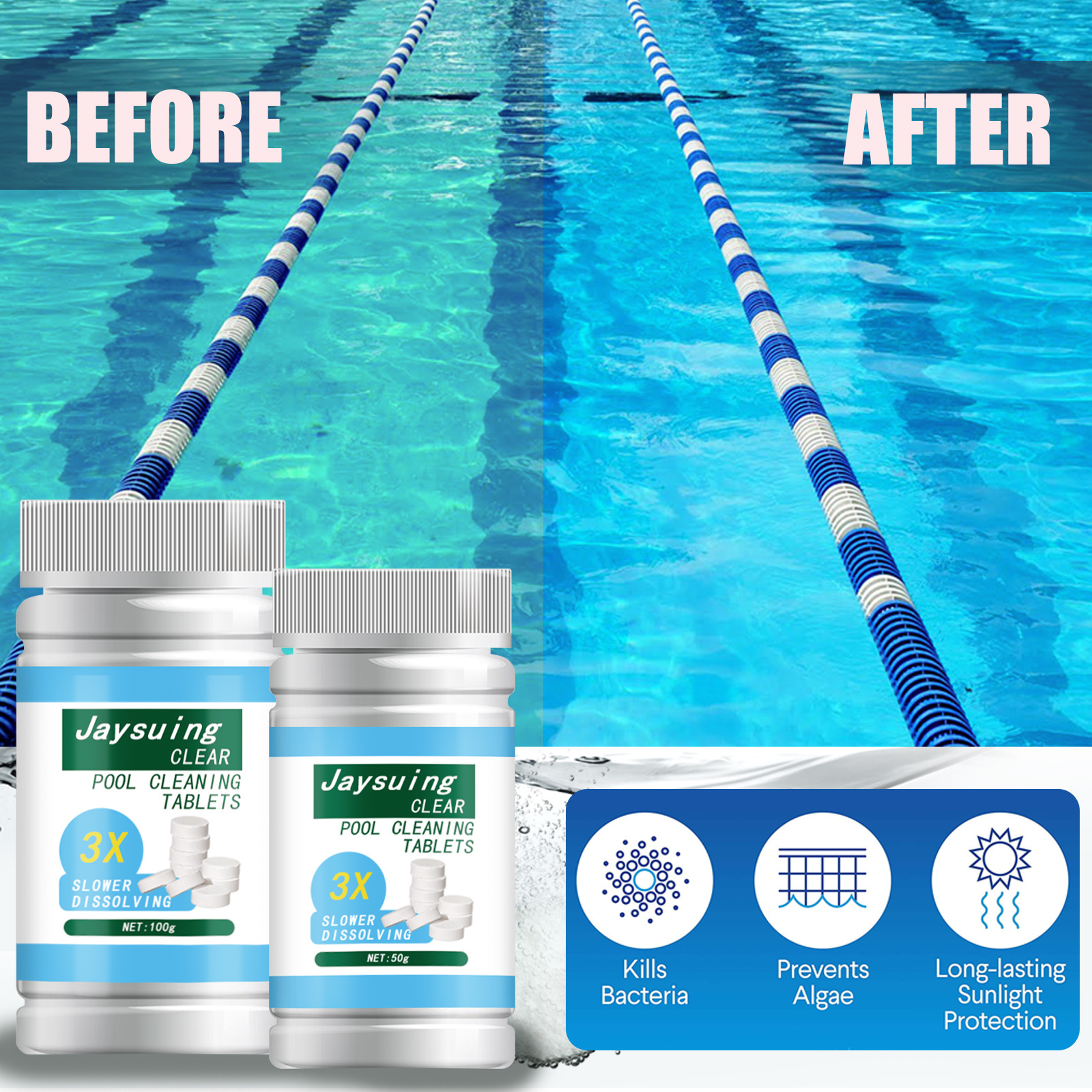 Custom logo Swimming Pool Effervescent Tablets Deodorize Pool Cleaning Stains Pool Removal of Stains Tablet 50g/100g