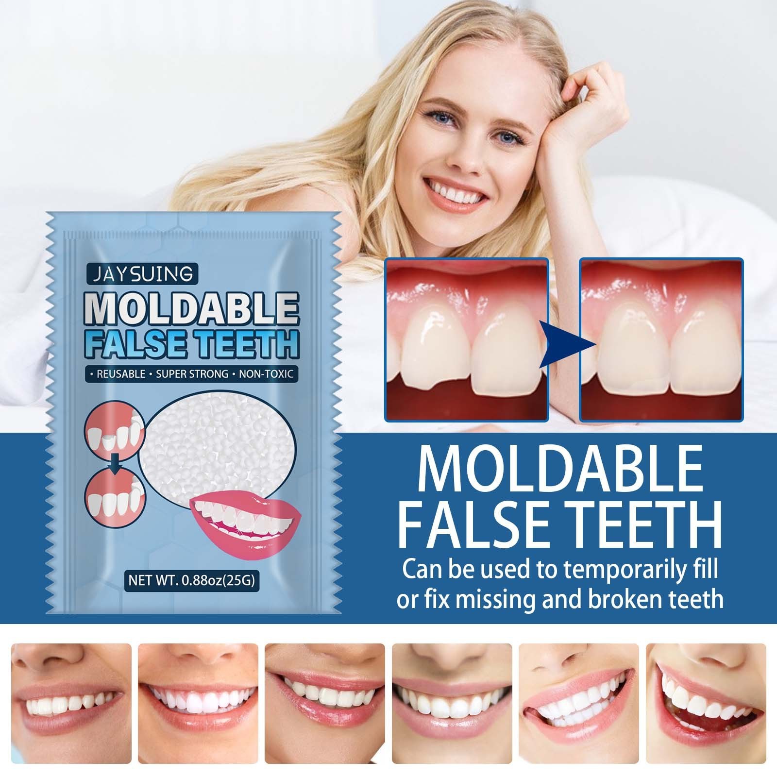 Temporary missing broken tooth repair granules teeth gaps tooth false teeth filling moldable solid glue