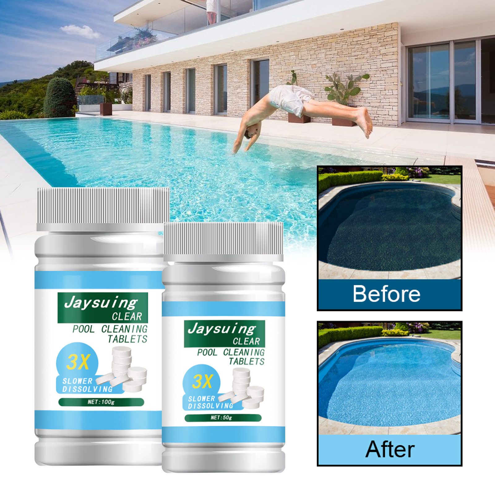 Custom logo Swimming Pool Effervescent Tablets Deodorize Pool Cleaning Stains Pool Removal of Stains Tablet 50g/100g