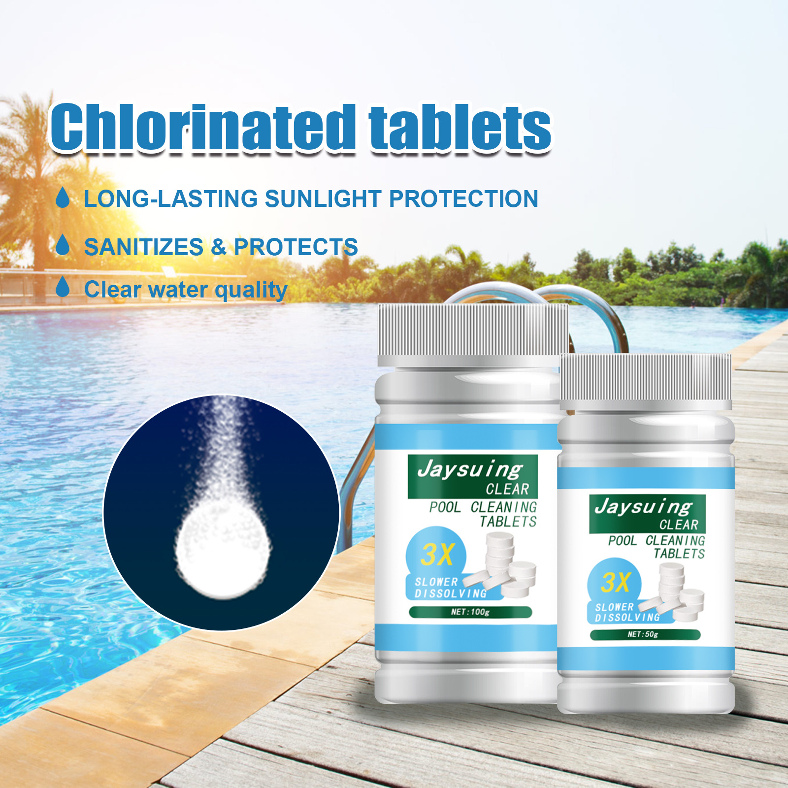 Custom logo Swimming Pool Effervescent Tablets Deodorize Pool Cleaning Stains Pool Removal of Stains Tablet 50g/100g