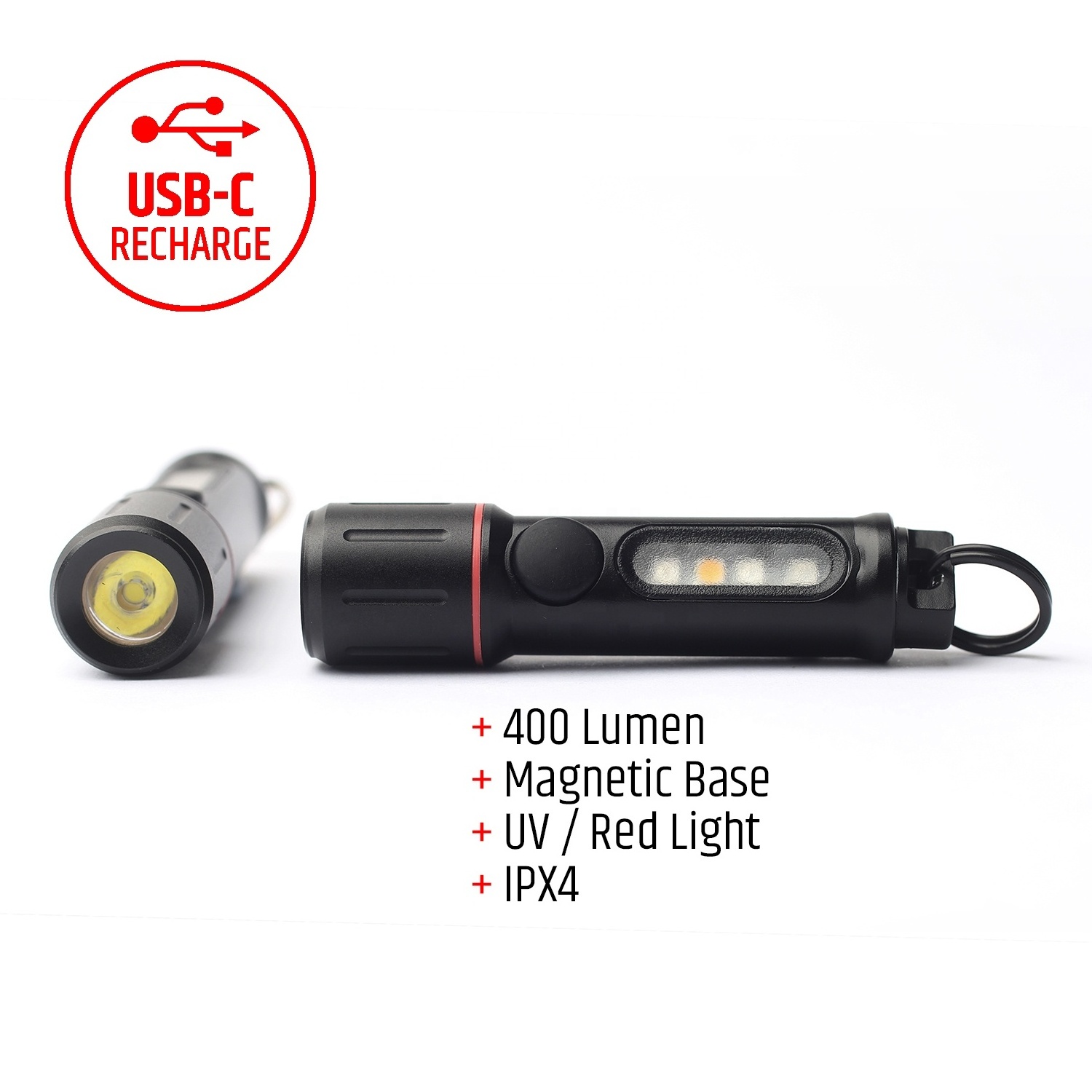 Hot Sale Pocket 400 Lumens Flashlight Keychain Safety Mini Flashlight Keychain Stock Alarm Keychain Led Flashlight