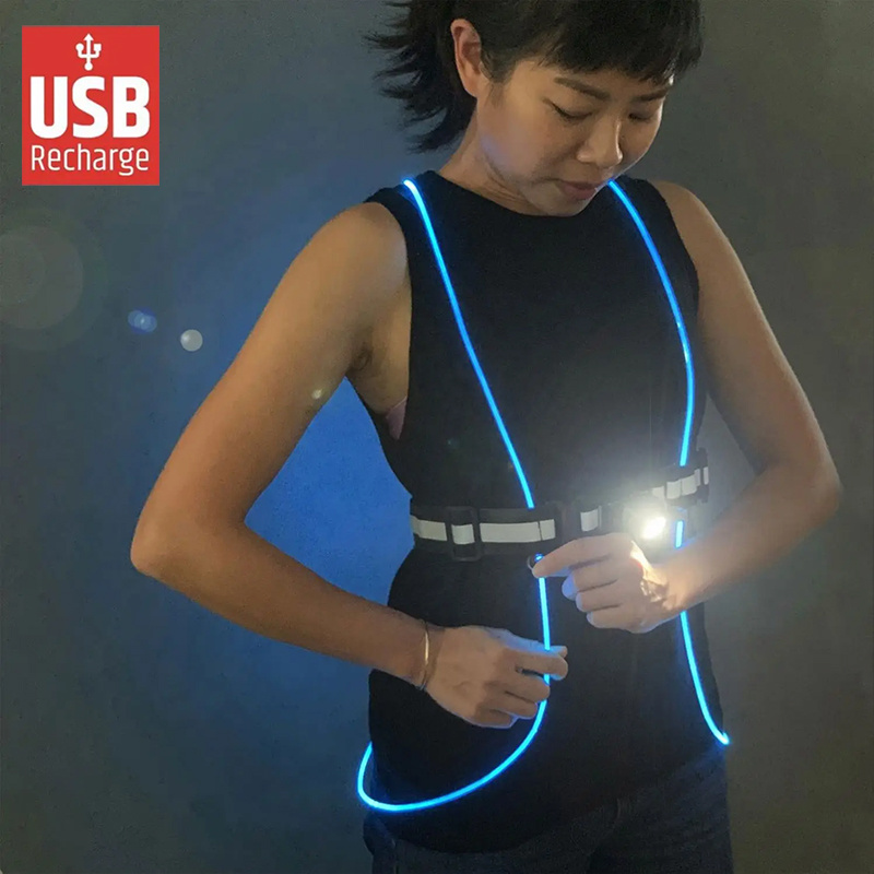 New Rechargeable and Multi-Colors LED Reflective Safety Running Vest Glowing Reflective Led Running Vest for Night Sport