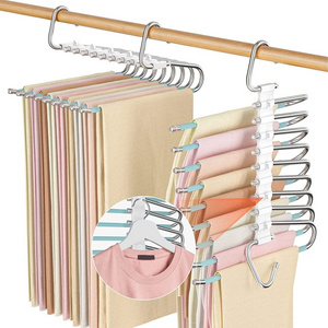 Space Saving Magic Multi Layer Jeans Tie Scarf Towel Clothes Closet Stainless Steel Rack Metal Non Slip Pants Rack