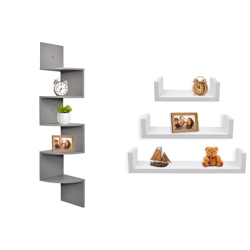 Custom Corner Shelf Unit Wall Mount 5 Tier Wood Floating Shelves