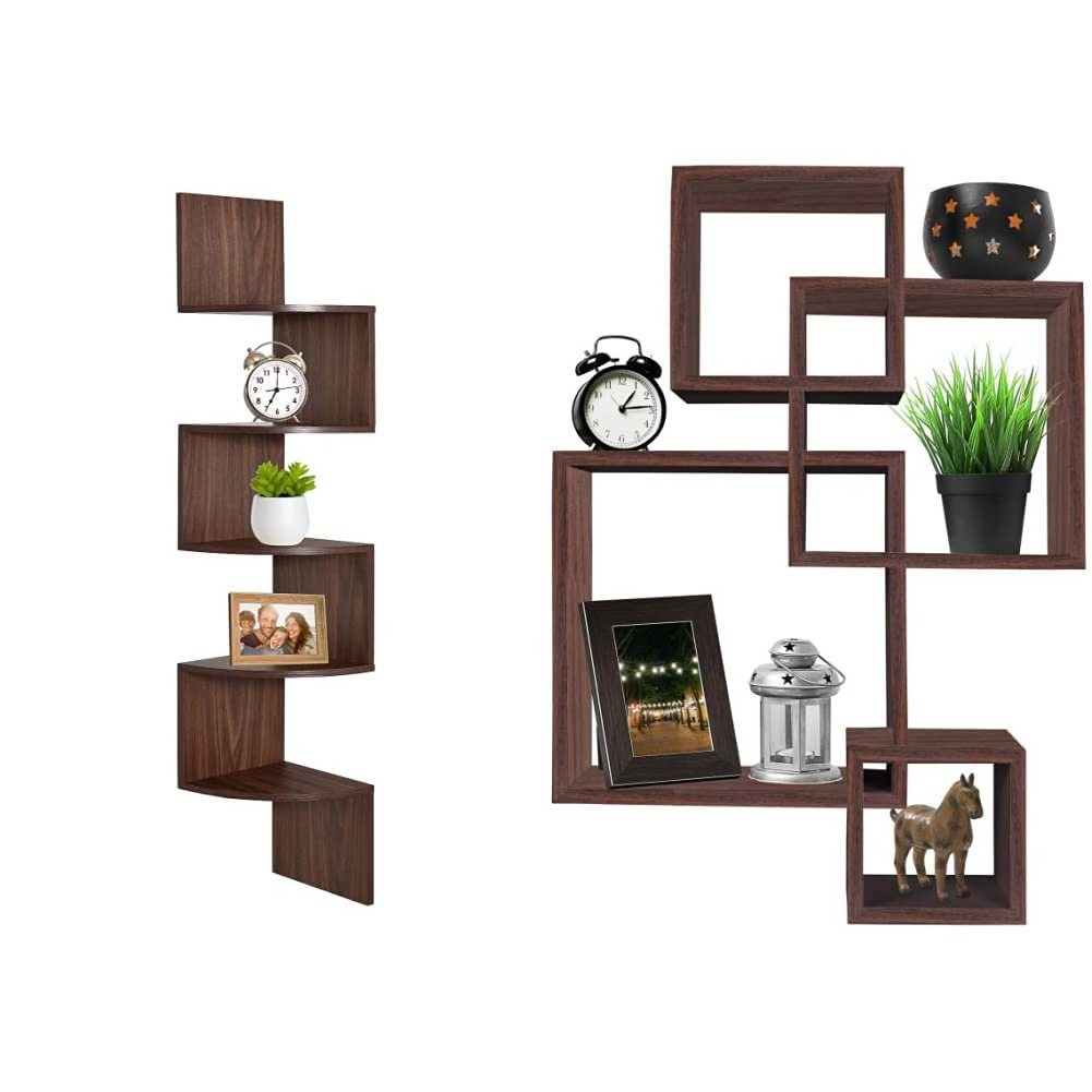 Custom Corner Shelf Unit Wall Mount 5 Tier Wood Floating Shelves