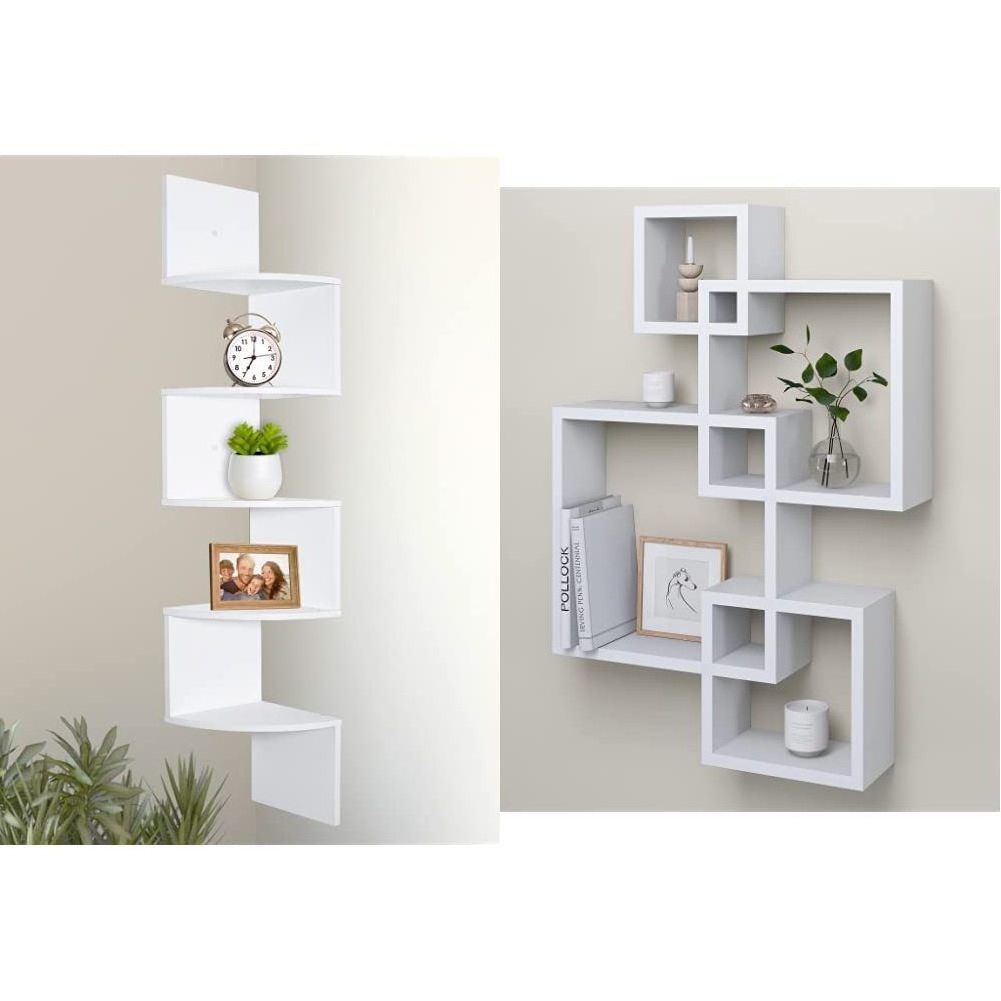 Custom Corner Shelf Unit Wall Mount 5 Tier Wood Floating Shelves