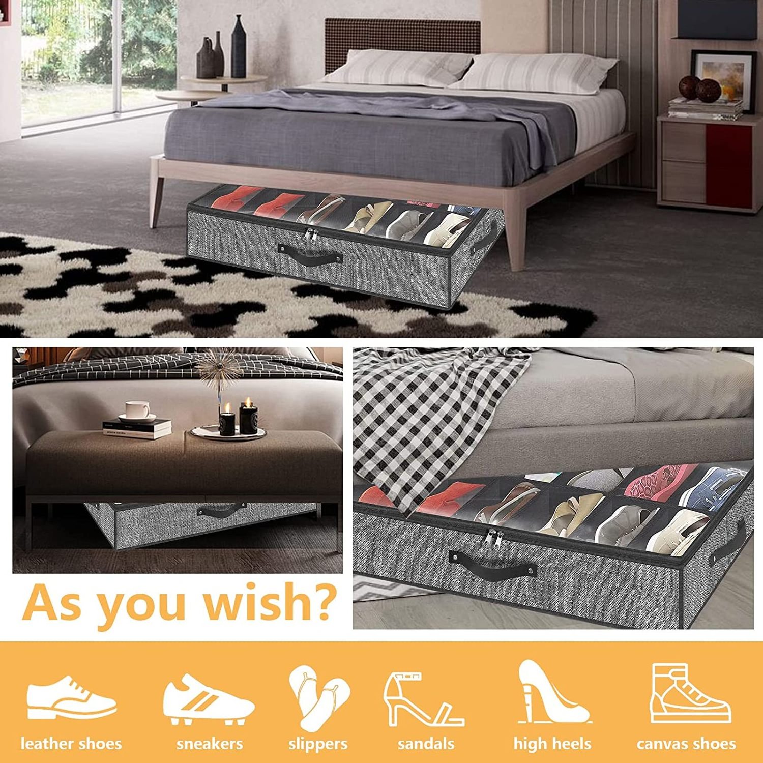 Foldable Fabric Shoes Container Box Extra Large Under Bed Storage