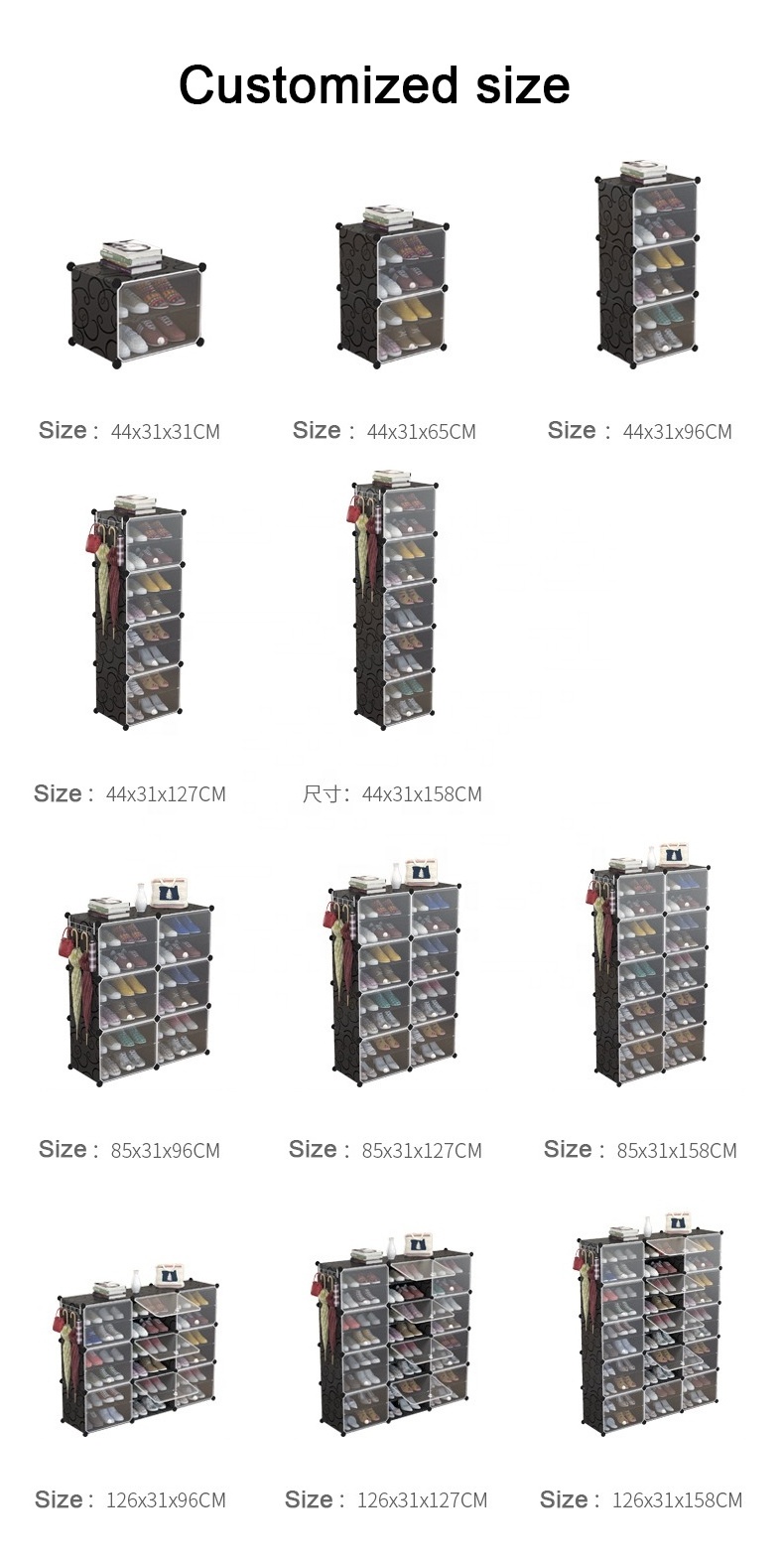 DIY Customized Size Stackable detachable Shoe Storage Organizer Foldable Shoe Rack Cabinet Shelf