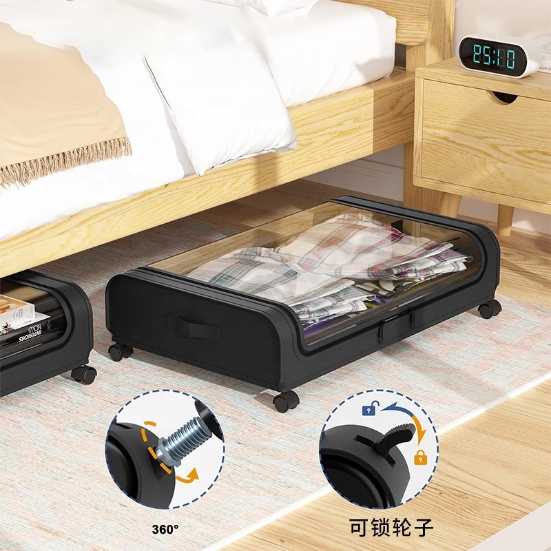 Wholesaler Under the bed cloth belt wheel storage rack clothing shoes books dust storage Grey Underbed organizing storage box