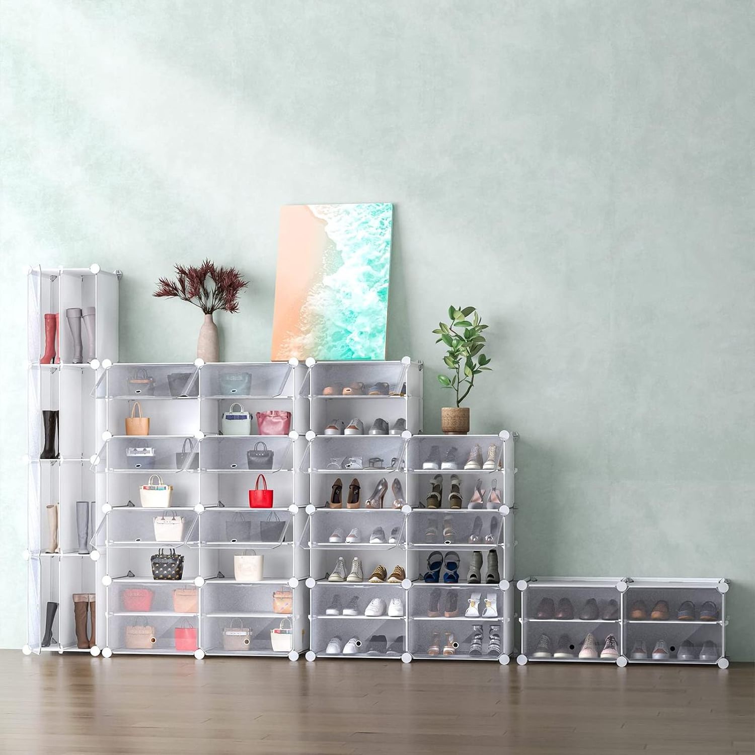 Wholesale 8 Cube 16-Tier Shoe Storage Cabinet 32 Pairs Plastic Freestanding Shoe Organizer DIY Shoe Shelves for Entryway