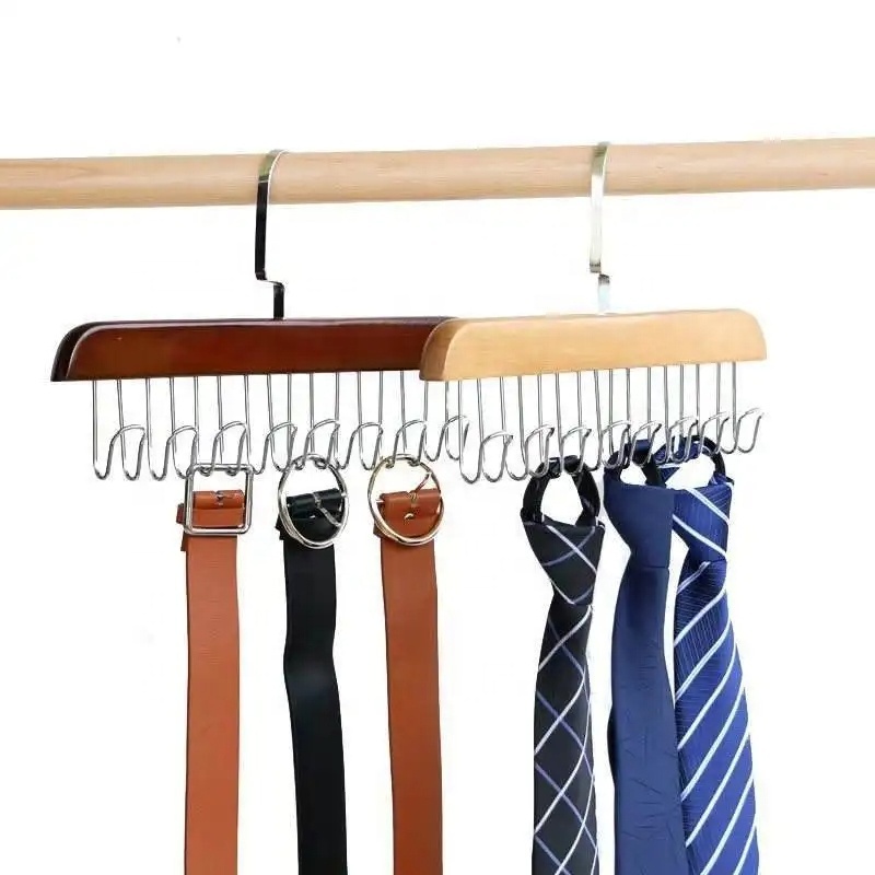 Custom Metal Alloy 8 hook Scarf Necklace Belt Hanger Towel Storage Organizer Rack Wall Mounted Wooden Bamboo Tie Hanger