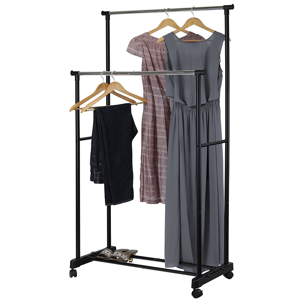 Custom LOGO Double pole portable clothes hanger rack display racks