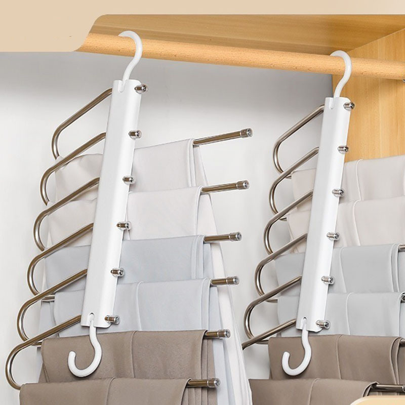 New Stainless Steel folding Hanger Clothes Storage Trousers Holder Space Saving Multi Functional Pants Rack