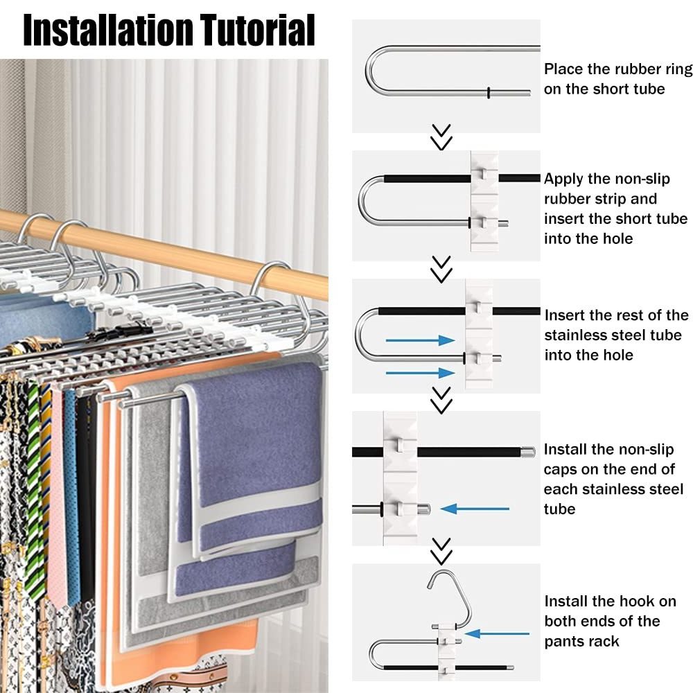 Multifunctional Pants Rack Hanger Collapsible Pant Organizer Closet Jean Trouser Scarf Hangers