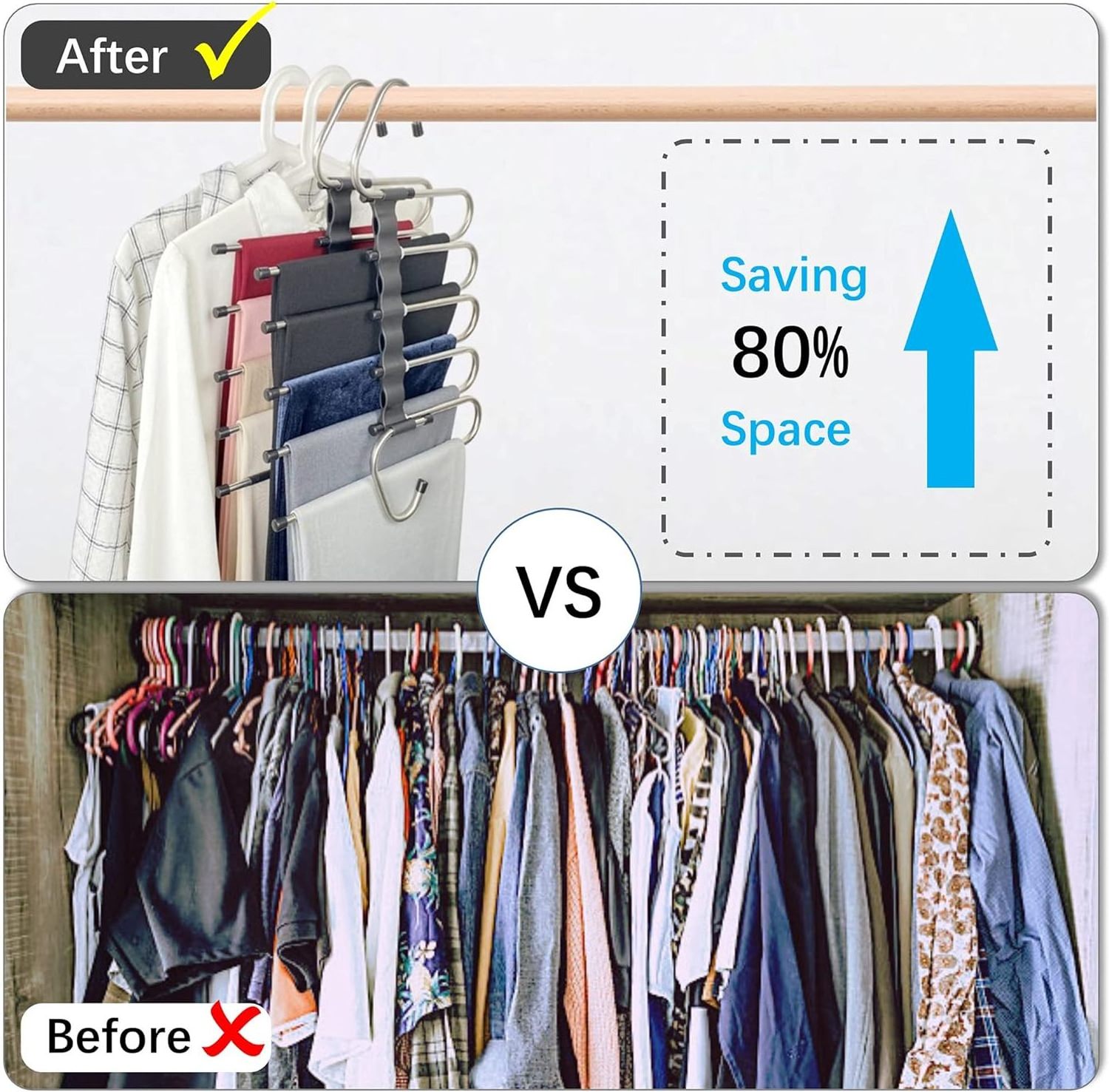 Magic Pants Hangers Space Saving for Closet Multiple Layers Multifunctional Uses Rack Organizer for Trousers Scarves Slack