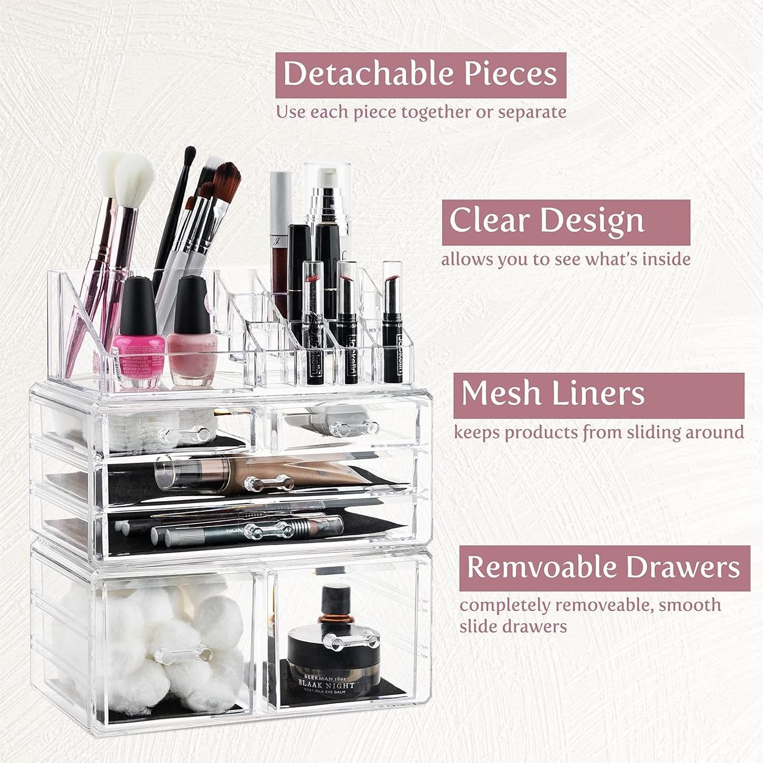 Custom Clear Cosmetic Makeup Organizer Easily Jewelry Hair Accessories Elegant Display Vanity organizers and storage