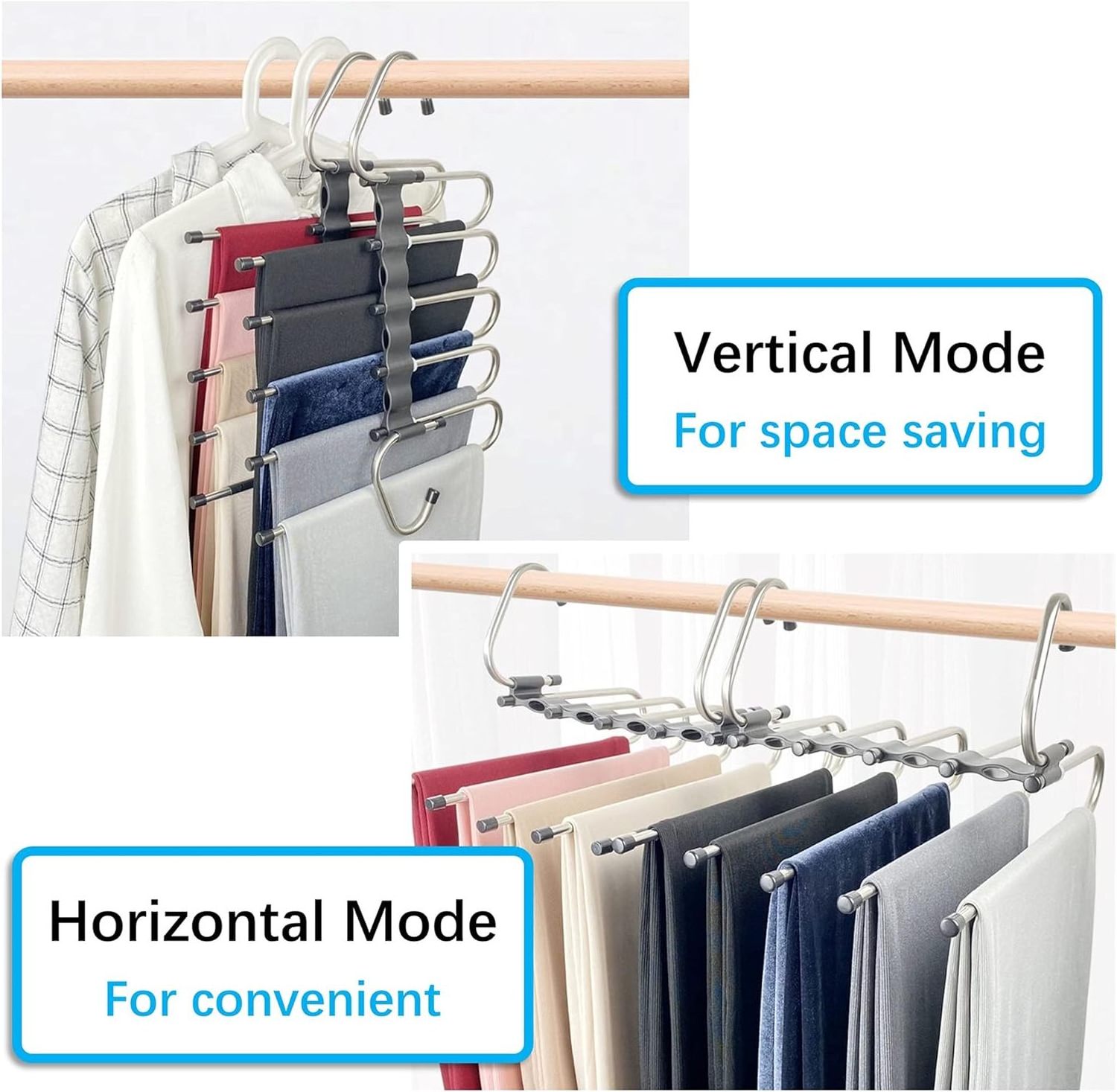 Magic Pants Hangers Space Saving for Closet Multiple Layers Multifunctional Uses Rack Organizer for Trousers Scarves Slack