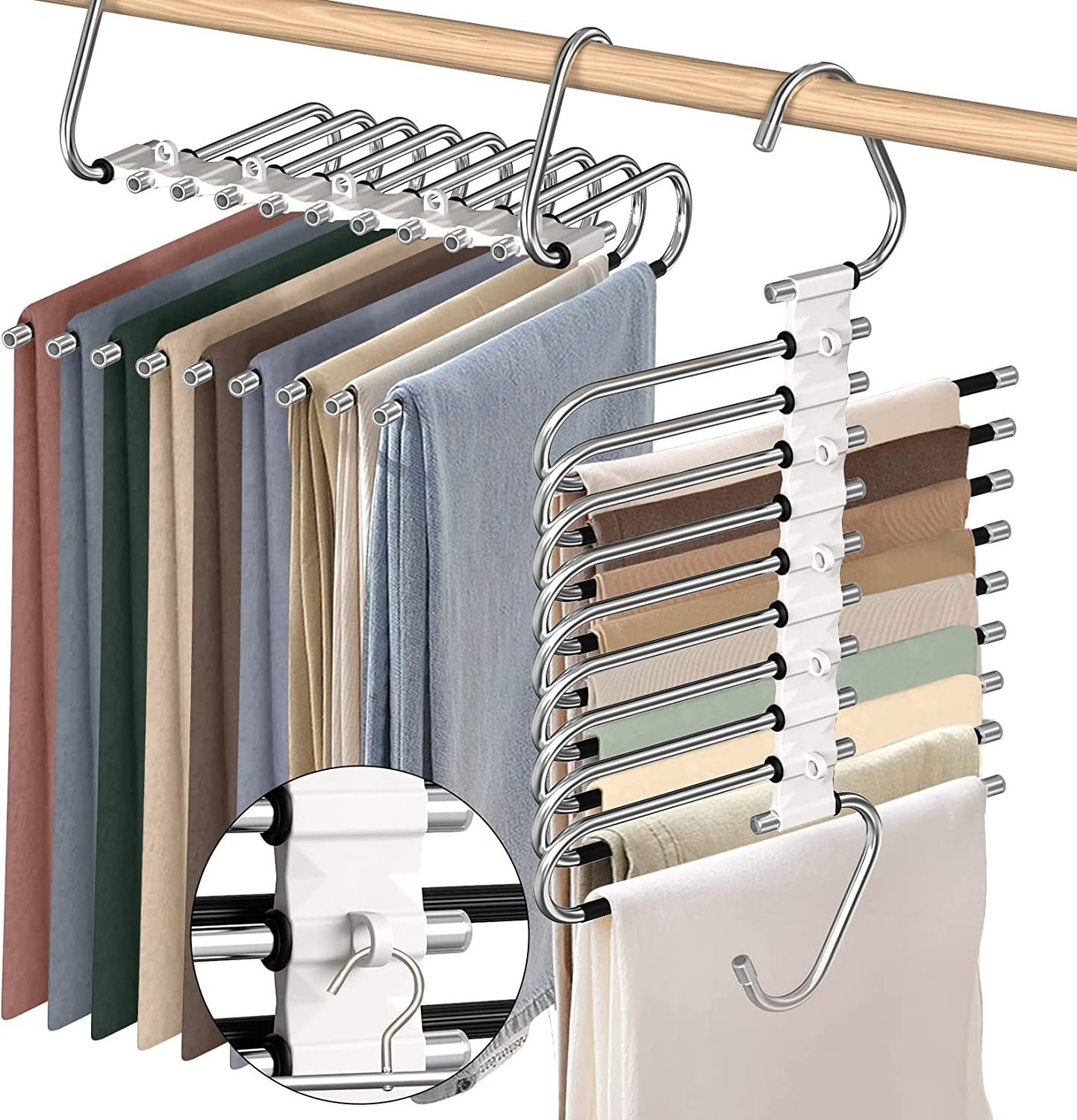 Wholesale Magic Metal 9 Layer Multifunctional Pants Hangers Space Saving Closet Organizer Pants Hangers