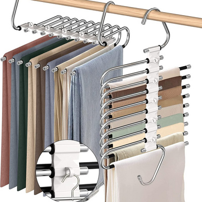 Wholesale Magic Metal 9 Layer Multifunctional Pants Hangers Space Saving Closet Organizer Pants Hangers