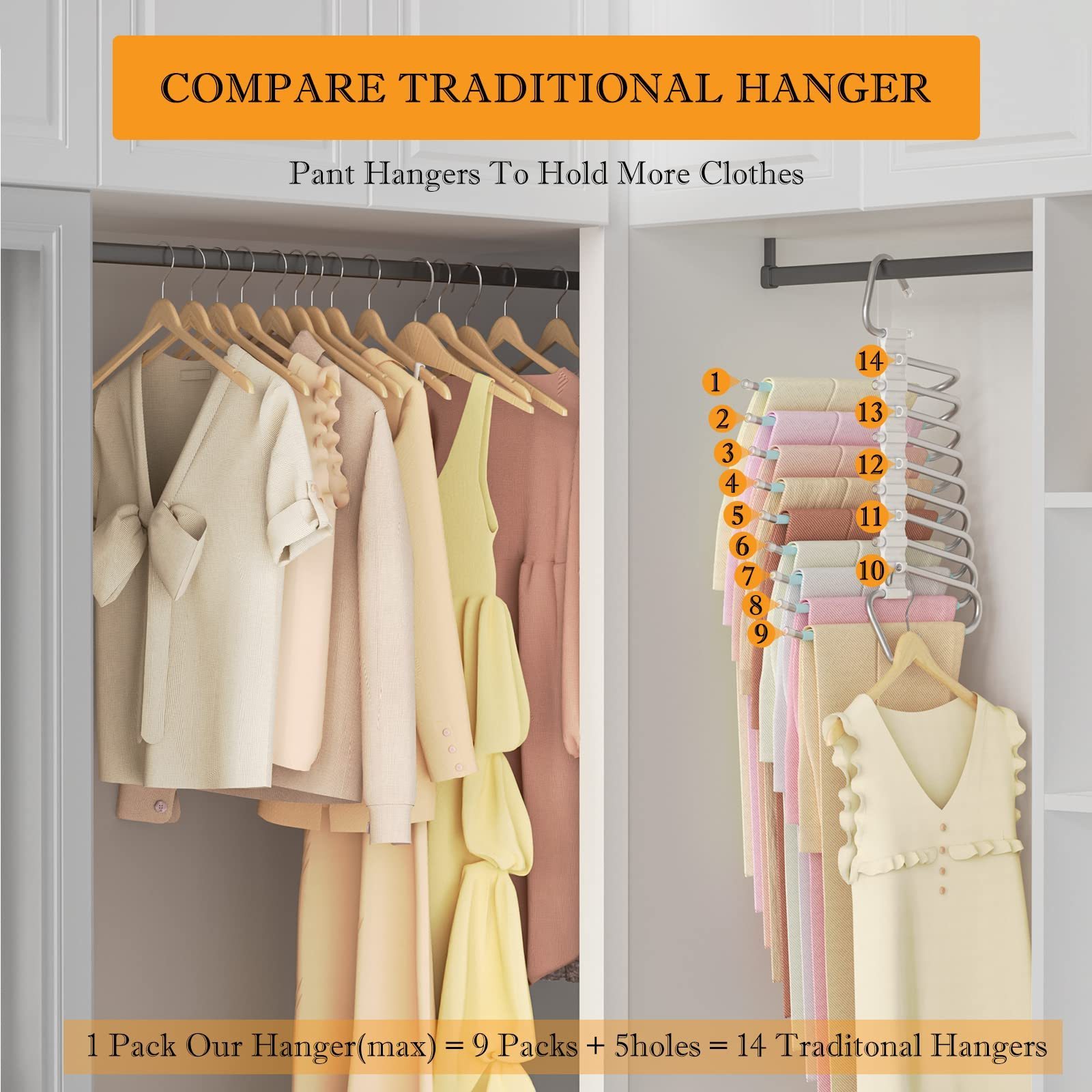 Wholesale Magic Metal 9 Layer Multifunctional Pants Hangers Space Saving Closet Organizer Pants Hangers