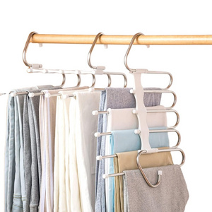 Upgrade Pants Hangers 2 Pack Space Saving S-Type Stainless Steel Clothes Pants Hangers Anti-Slip Design Closet Storage Organizer