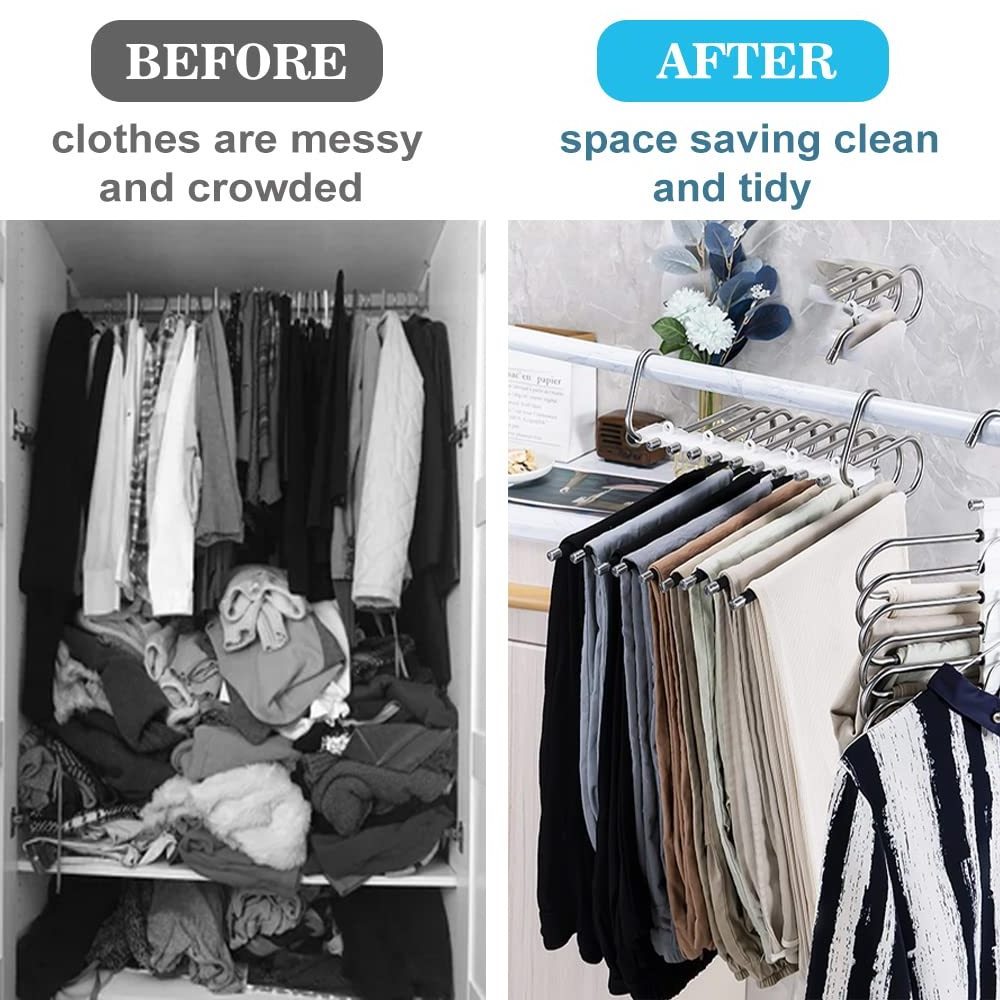 Multifunctional Pants Rack Hanger Collapsible Pant Organizer Closet Jean Trouser Scarf Hangers