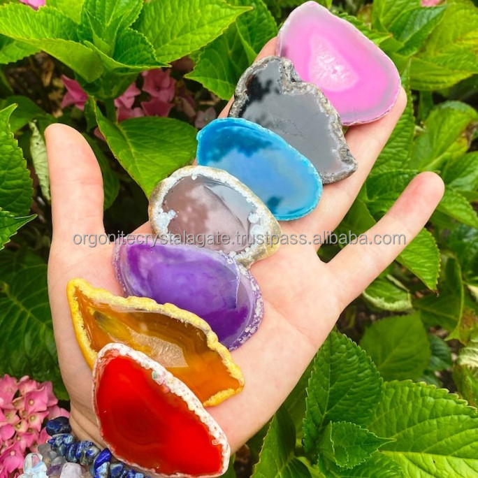 Natural Wholesale Irregular Sliced Gemstone Bar Coaster Quartz Cup Tea Holder Crystal Crafts Agate Slice For Home Decoration