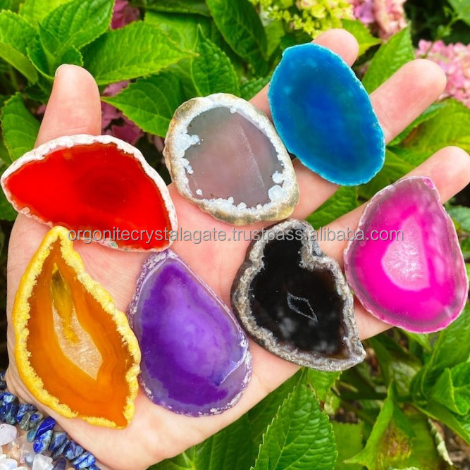 Natural Wholesale Irregular Sliced Gemstone Bar Coaster Quartz Cup Tea Holder Crystal Crafts Agate Slice For Home Decoration