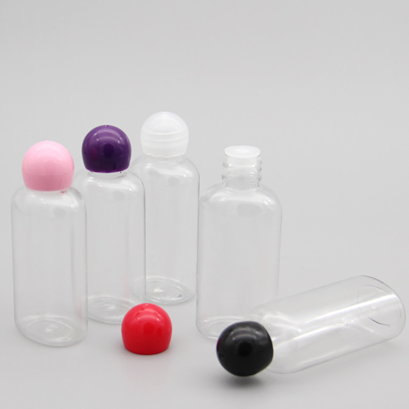 Custom Printing 50ml 100ml 200ml colorful clear Empty Cosmetic plastic Shampoo Lotion Bottle with round mushroom cap