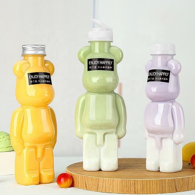 350ml 500ml 700ml Cute Bear Water Bottle for Kids Drink Brick Bottle Top Lanyard Holder Stash Jars Empty Teddy Bear Containers