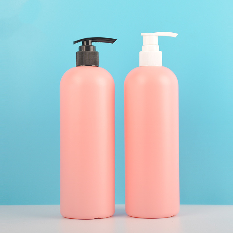 Pink 500ml 1000ml HDPE Plastic bottles with pump Frosted Black Oblique shampoo lotion body wash laundry detergent bottles 1L