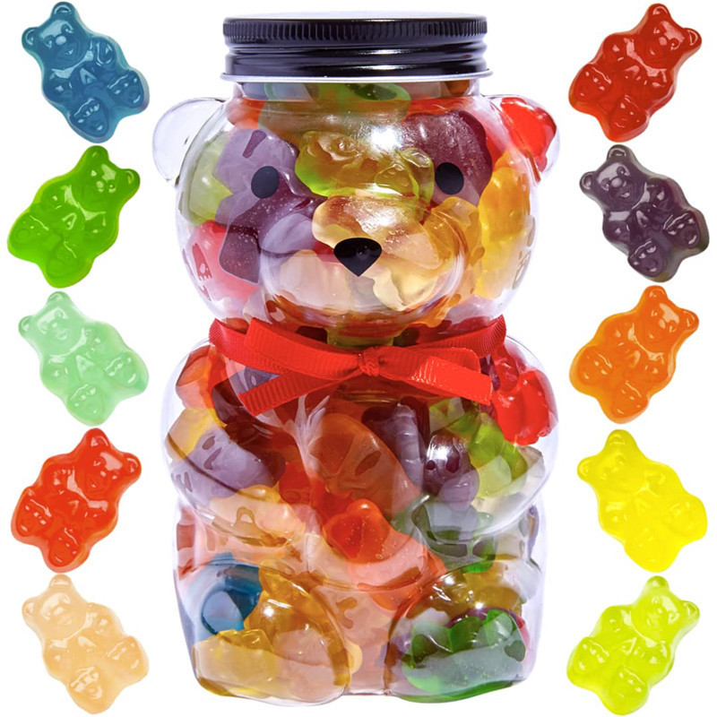 16oz Small Luxury Gourmet Sweets Gummy Bears Jar Cute Animal Teddy Bear Shaped Candy Packaging Container for Wedding Gift Kids