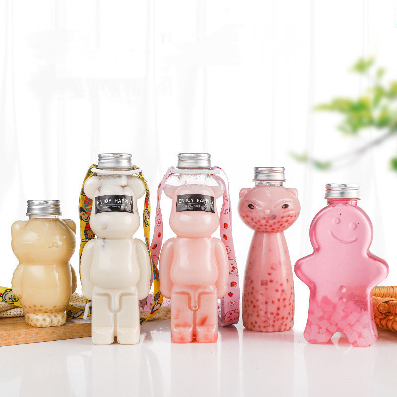 Cute Cat Dog Panda Bear Puppy Animal Shaped Juice Beverage MilkTea Smoothie Cup Bubble Boba Tea Plastic Bottles and Containers