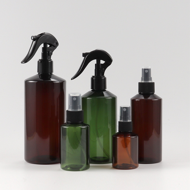 Amber/Green Oblique Shoulder Bottle 50ml 100ml 150ml 200ml 300ml 500ml Plastic Fine Mist Empty Spray Bottle Cosmetic Dispenser