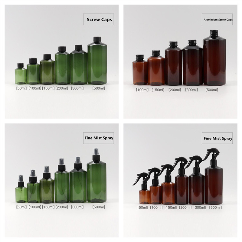 Amber/Green Oblique Shoulder Bottle 50ml 100ml 150ml 200ml 300ml 500ml Plastic Fine Mist Empty Spray Bottle Cosmetic Dispenser