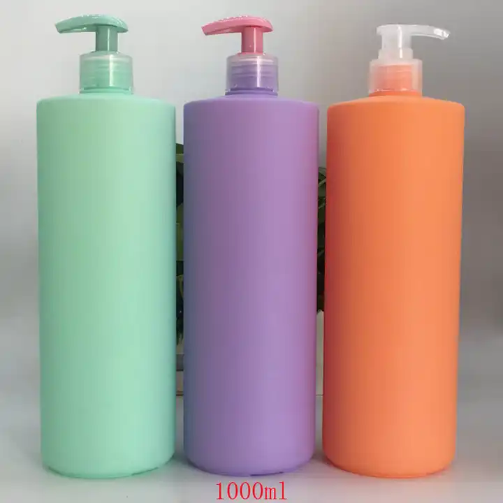 Pink 500ml 1000ml HDPE Plastic bottles with pump Frosted Black Oblique shampoo lotion body wash laundry detergent bottles 1L