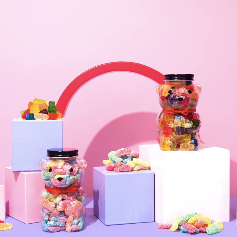 16oz Small Luxury Gourmet Sweets Gummy Bears Jar Cute Animal Teddy Bear Shaped Candy Packaging Container for Wedding Gift Kids