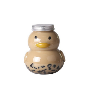 Cute Empty Duck Shape Plastic Bottles Bubble Boba Tea Cups Juice Packaging Container