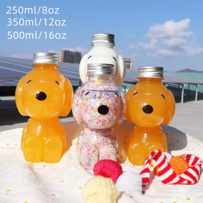 Cute Cat Dog Panda Bear Puppy Animal Shaped Juice Beverage MilkTea Smoothie Cup Bubble Boba Tea Plastic Bottles and Containers