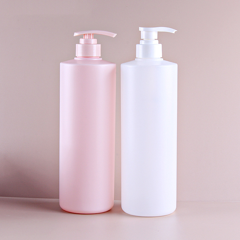 Pink 500ml 1000ml HDPE Plastic bottles with pump Frosted Black Oblique shampoo lotion body wash laundry detergent bottles 1L